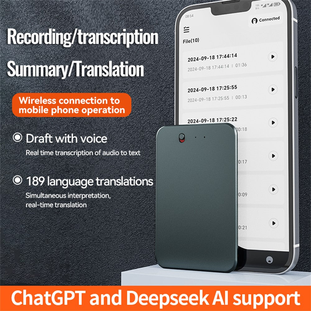 A3 8GB AI Voice Recorder ChatGPT Smart Transcription Real-Time Speech to Text One-Button Recording Device