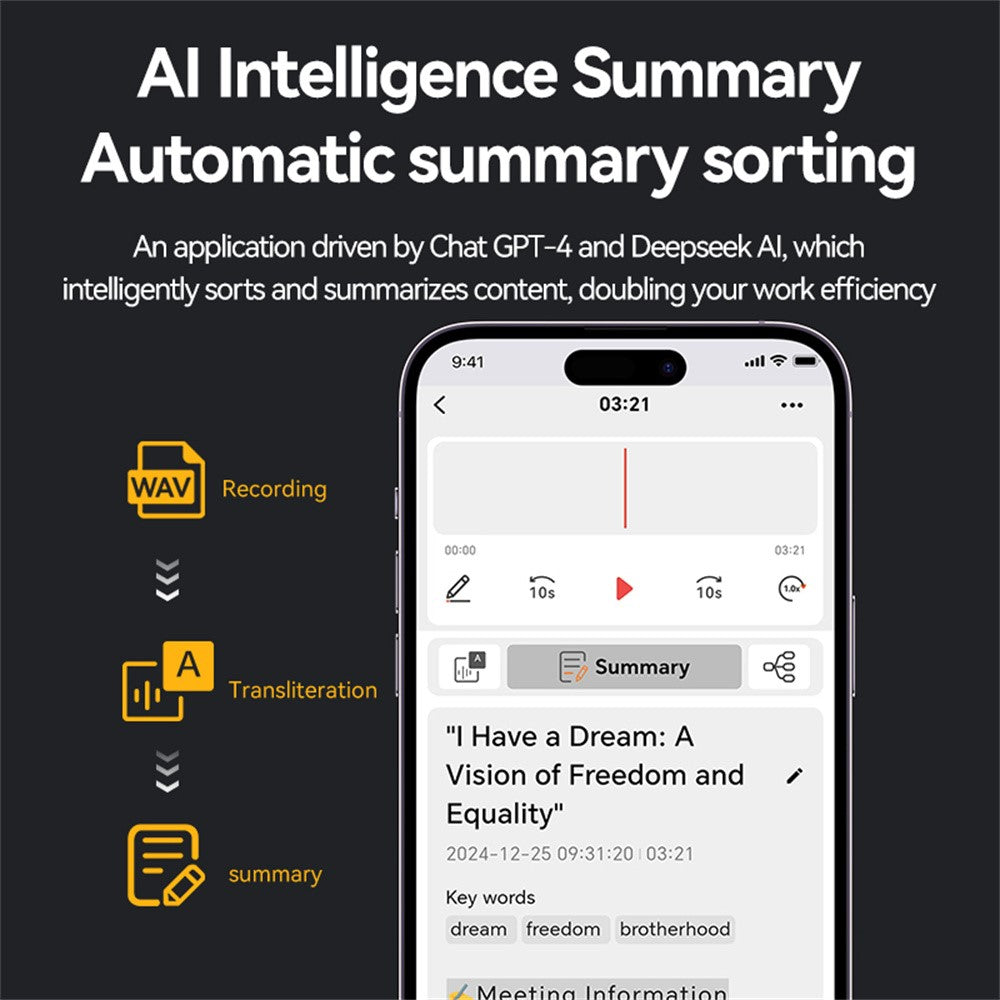 A3 8GB AI Voice Recorder ChatGPT Smart Transcription Real-Time Speech to Text One-Button Recording Device