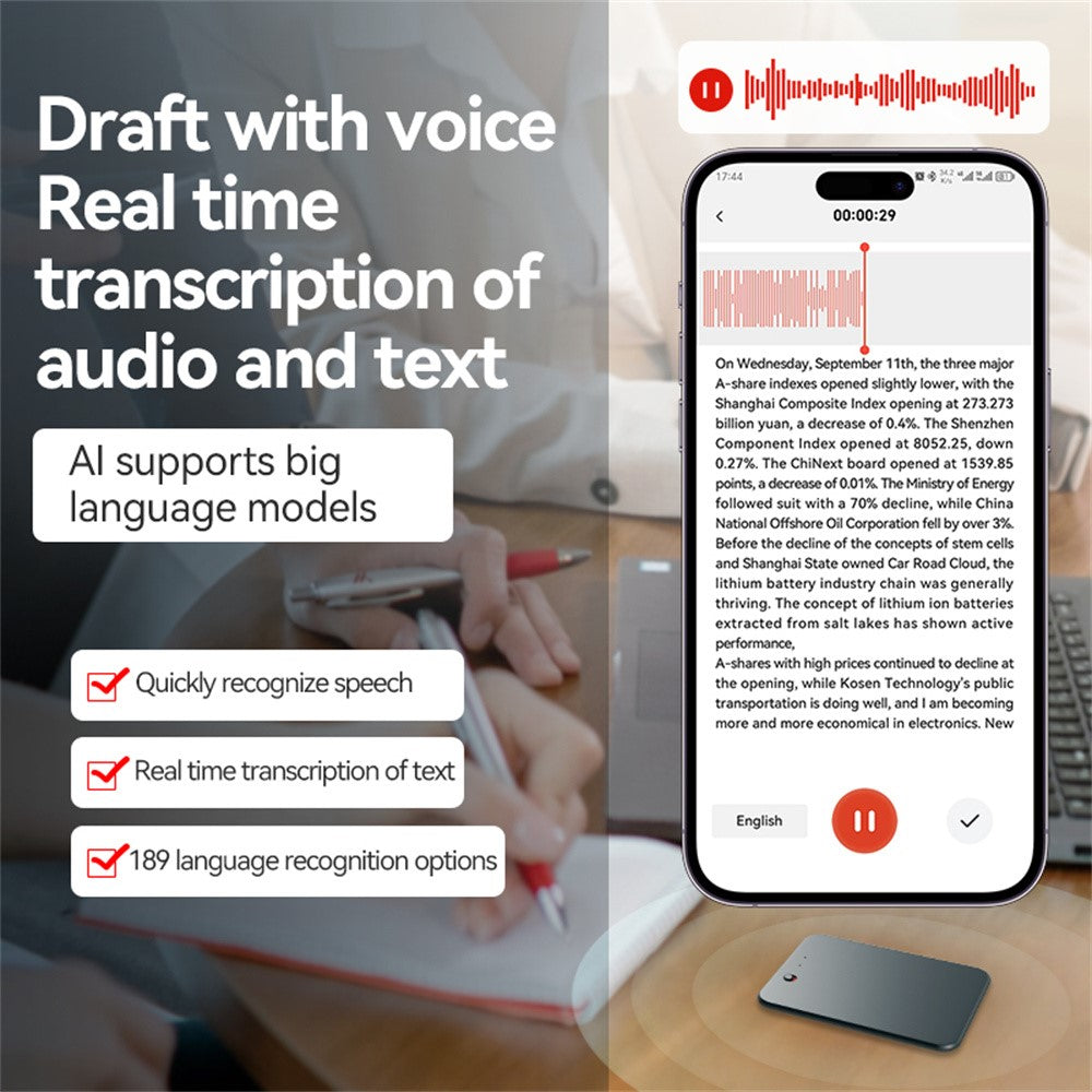 A3 8GB AI Voice Recorder ChatGPT Smart Transcription Real-Time Speech to Text One-Button Recording Device