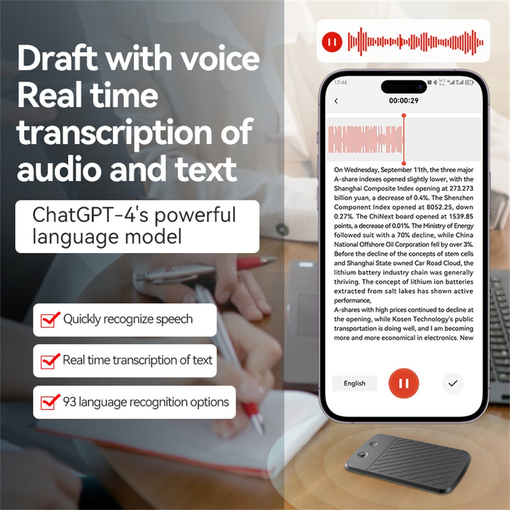 A3 Arc Frame Diagonal Stripes 32GB AI Voice Recorder ChatGPT Smart Transcription Magnetic Sound Recorder
