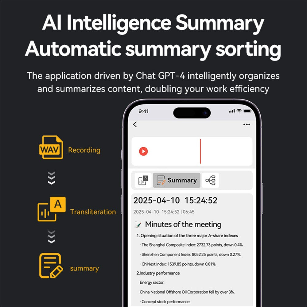 A3P 16GB AI Voice Recorder with Screen Smart Translation Voice Recorder APP Control