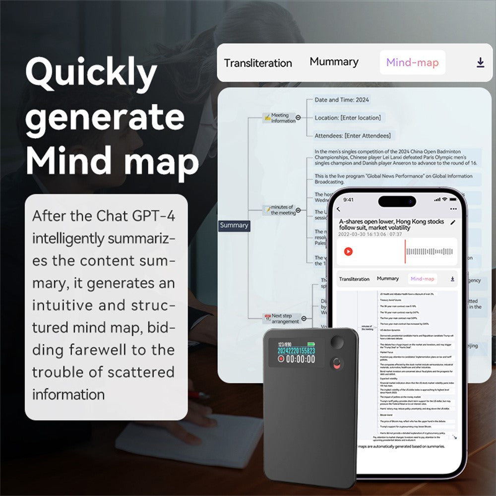 A3P 64GB AI-stemmeoptager med skærm Smart oversættelsesstemmeoptager APP-styring