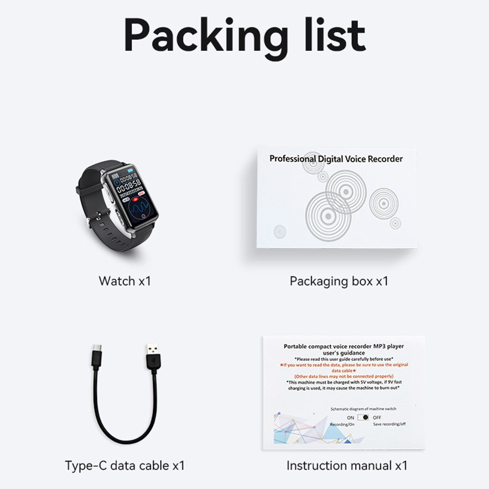 S18A 8GB AI Voice Recorder ChatGPT Smart Transcription App Controlled Recording Watch Translator