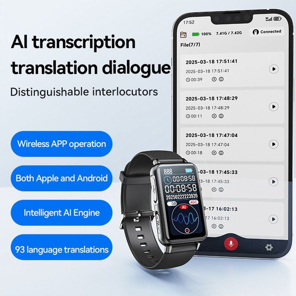 S18A 32GB AI Voice Recorder ChatGPT Smart Transcription App-Controlled Recording Watch Translator