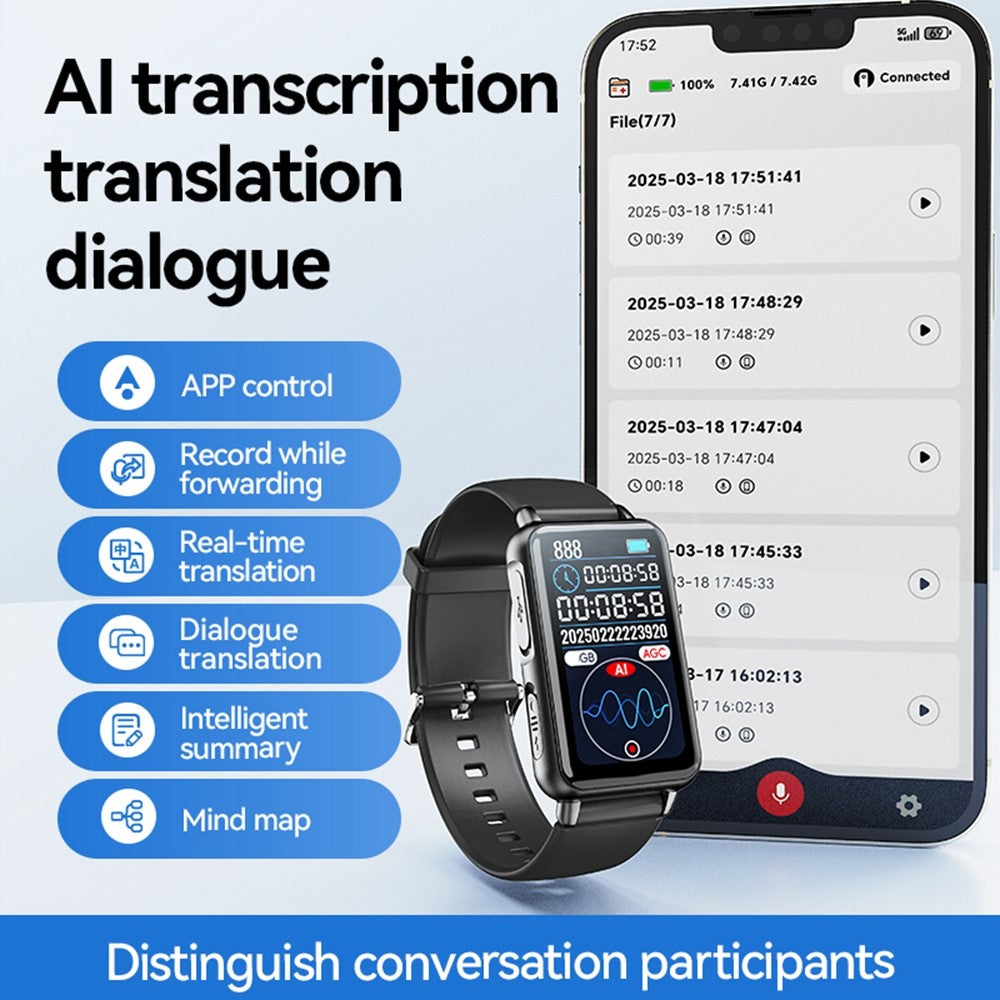 S18A 64GB AI Voice Recorder ChatGPT Smart Transcription App Controlled Recording Watch Translator