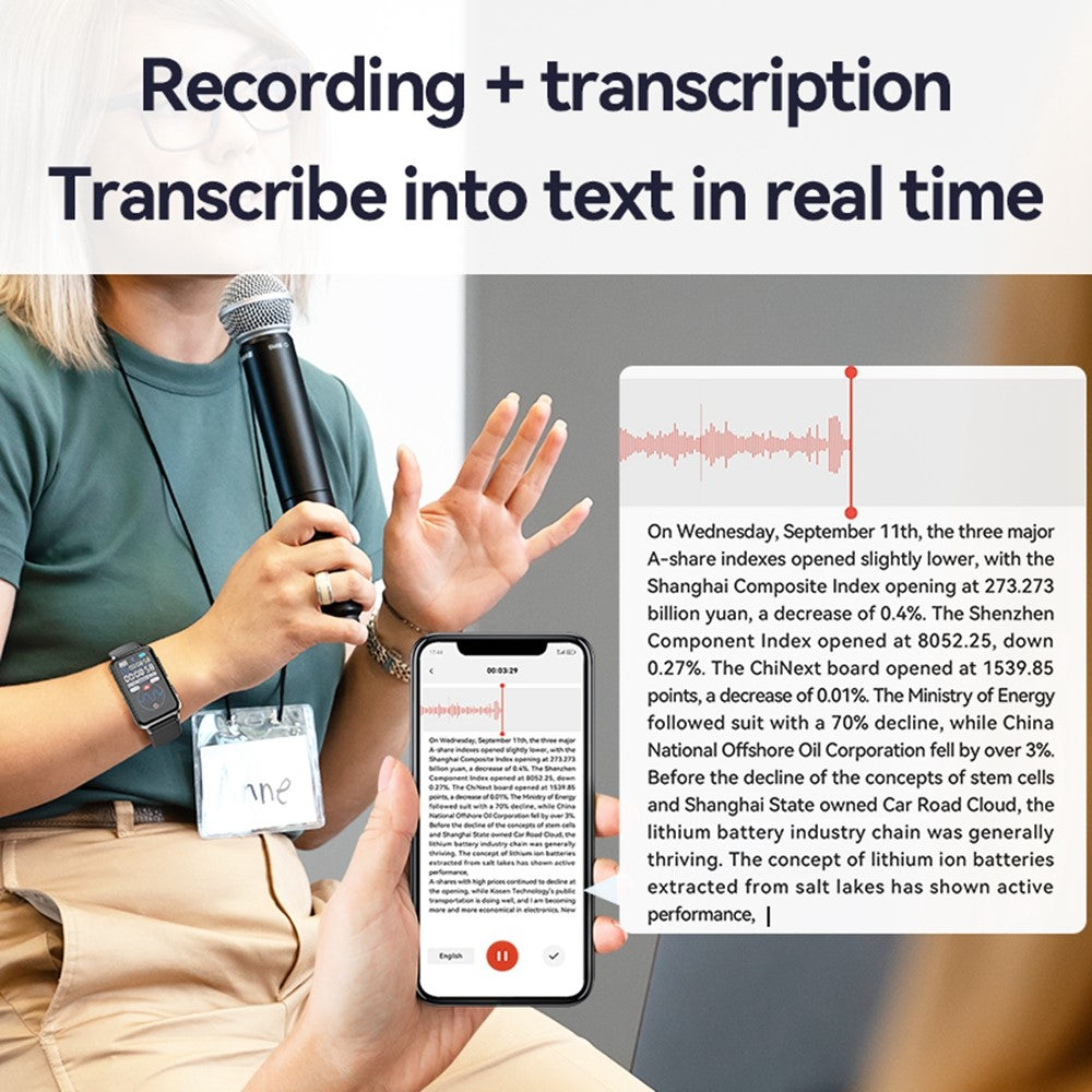 S18A 64GB AI Voice Recorder ChatGPT Smart Transcription App Controlled Recording Watch Translator