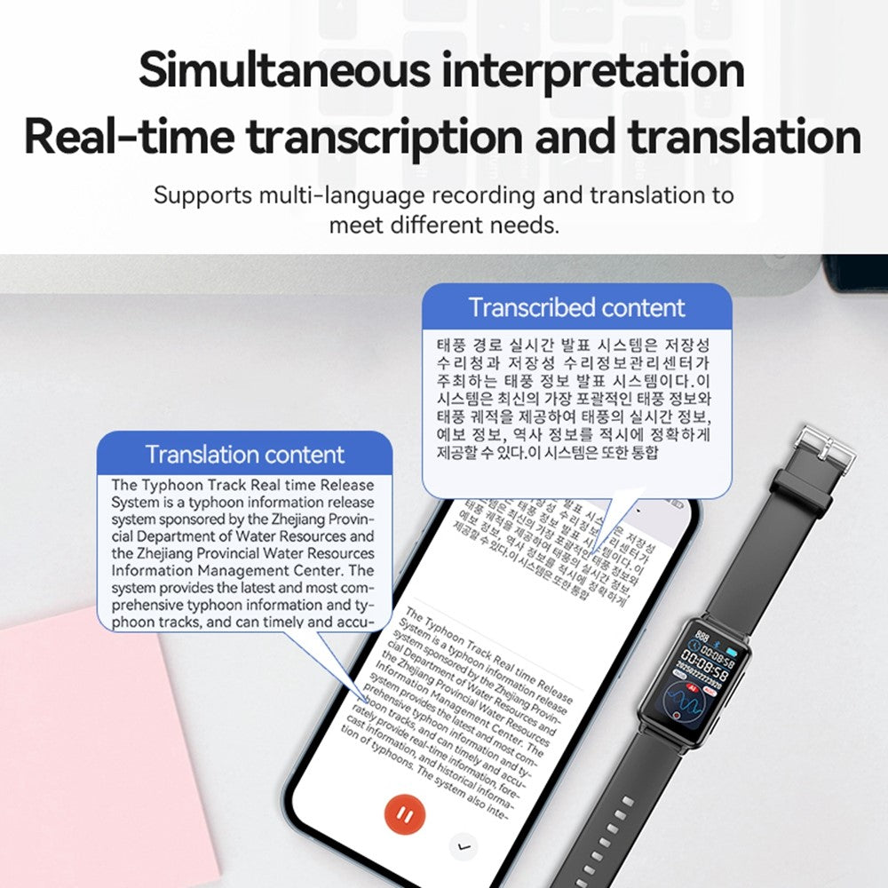 S18A 64GB AI Voice Recorder ChatGPT Smart Transcription App Controlled Recording Watch Translator