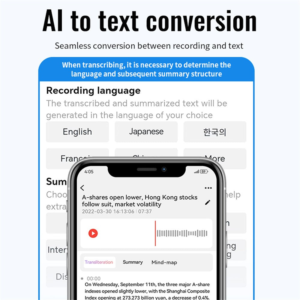 M29A 16GB AI Stemmeoptager ChatGPT Smart Transskription Oversættelse Lydoptager APP-kontrol