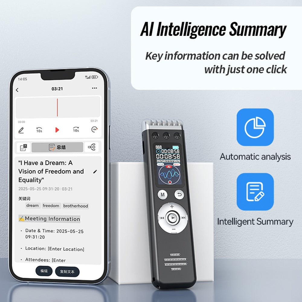 Q88A AI Smart Stemmeoptager 16GB HD Støjreduktion Et-tryks Optagelsespen 1.14 Tommer IPS Skærm
