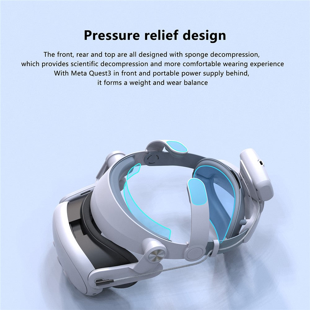 T302POWER Til Meta Quest 3 / Quest 3S Hovedbånd VR Headset Tilbehør Hovedrem med Omgivende Belysning 5000mAh Batteri