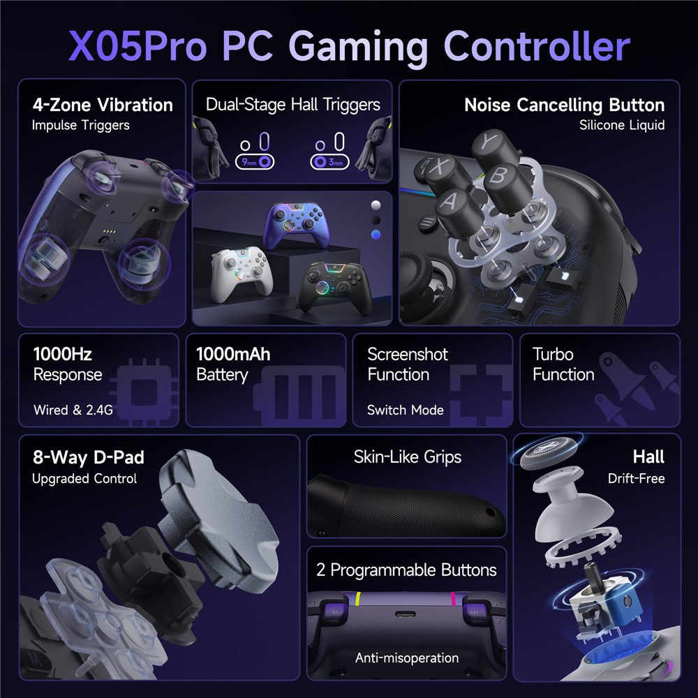 EASYSMX X05Pro Triple Mode Gaming Controller for Nintendo Switch / Switch Lite / Switch OLED Gamepad with Dual Stage Hall Triggers
