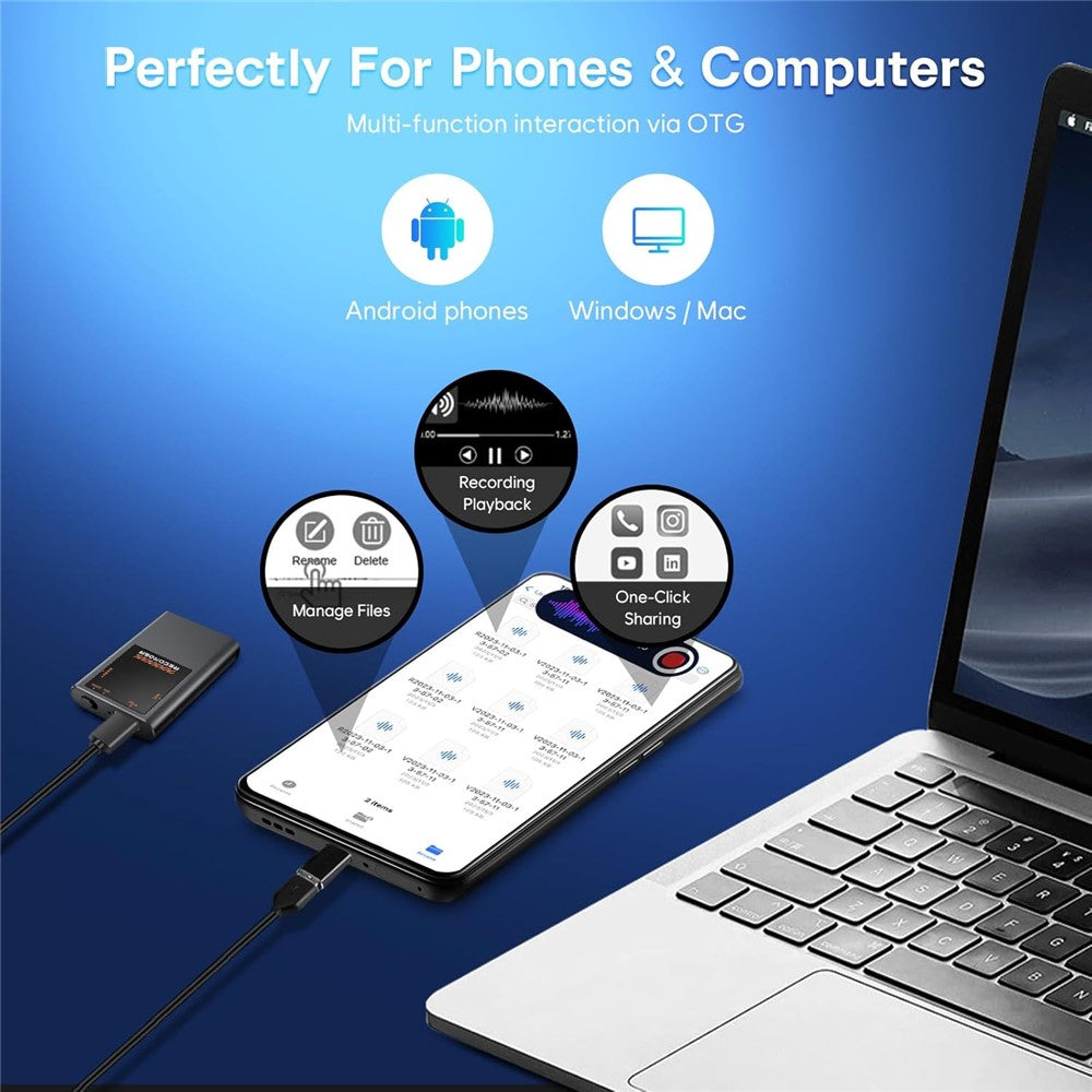 M11 32GB Voice Recorder Magnetic AI Noise Reduction 40H Recording Digital Audio Recorder for Lecture Meeting Interview -Black