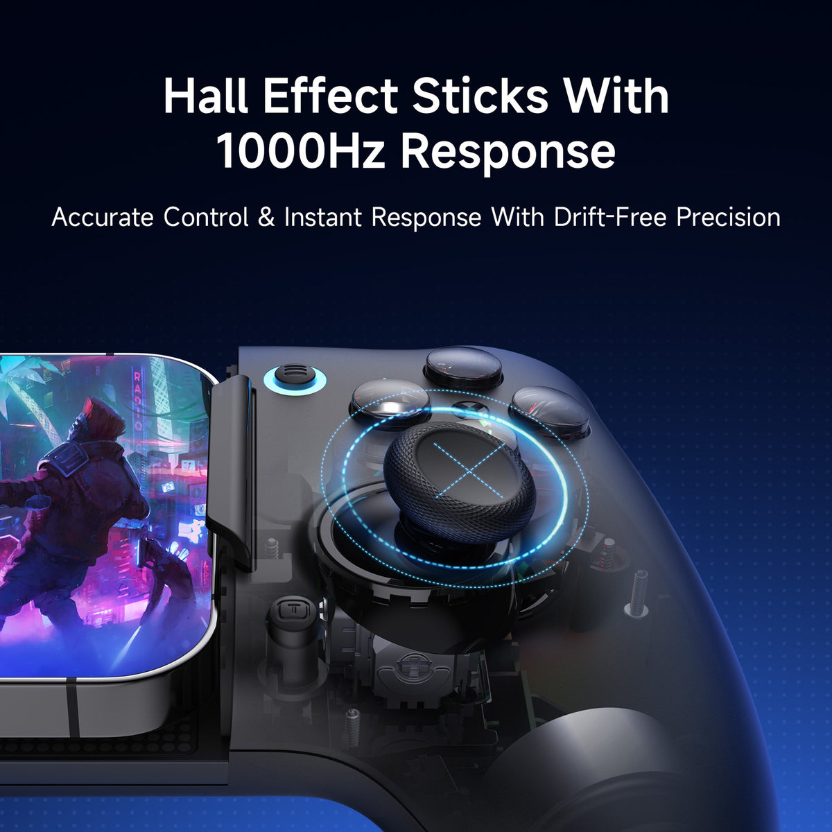 EASYSMX M20 Retractable Handle Grip Extendable Controller Type-C Direct Connect with Dual Mode Hall Triggers for Mobile Gaming