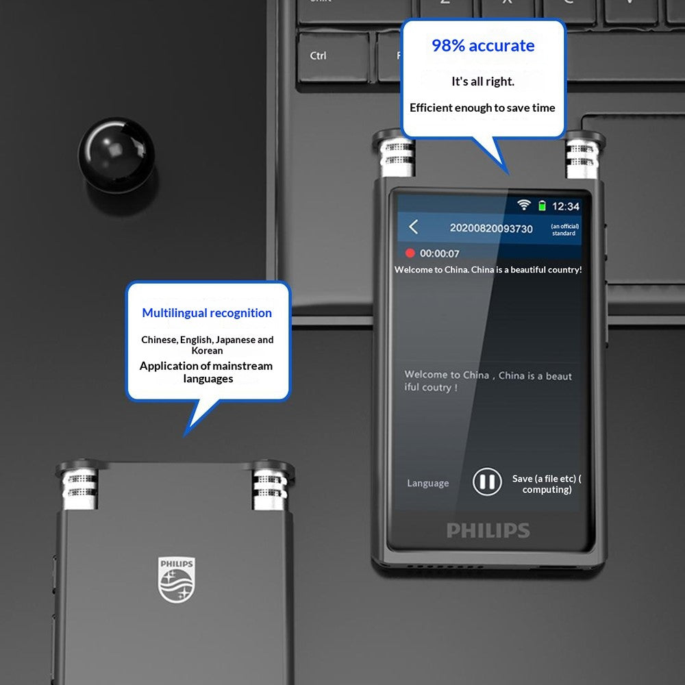 PHILIPS VTR8600 32GB AI Transcription Voice Recorder Real Time Translation Device for Meeting