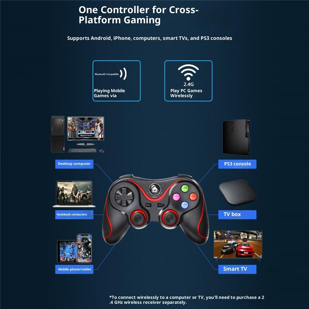 V8 Bluetooth-compatible Wireless Gamepad with Phone Holder for Android / iOS / PC / PS3 / TV Gaming Controller