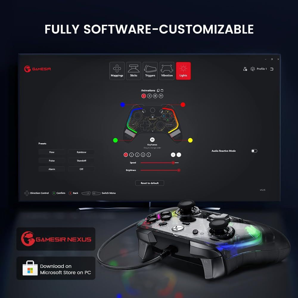 GAMESIR K1 Wired Gaming Controller for Xbox One / Series X / S / PC Hall Effect Transparent RGB Design