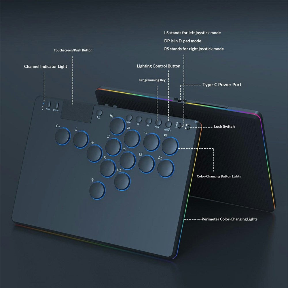 D114 14-Key Red Switch Arcade Keyboard with Touchpad for Sony PlayStation 4 / Nintendo Switch / PC