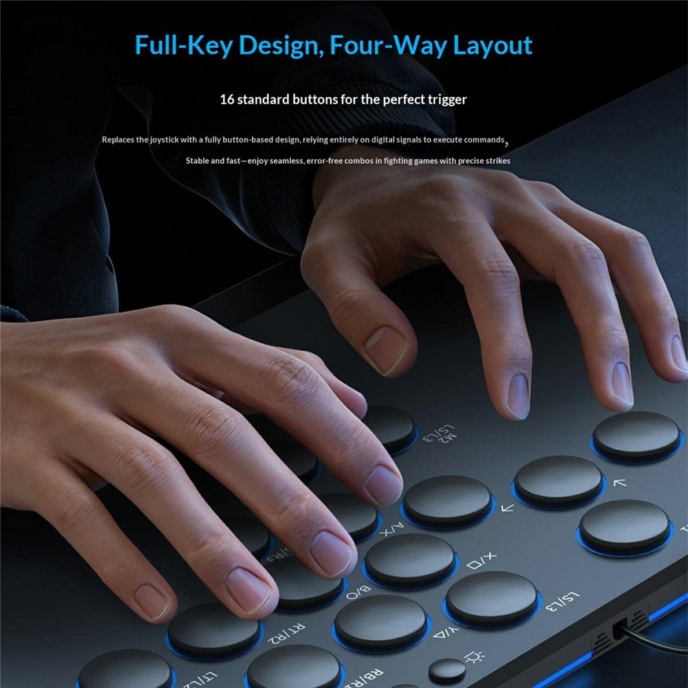 D216 16-Key Arcade Fight Keyboard with OLED Display for Sony PlayStation 4 / 3 / Nintendo Switch / PC