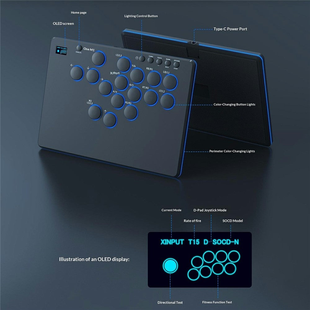 D216 16-Key Arcade Fight Keyboard with OLED Display for Sony PlayStation 4 / 3 / Nintendo Switch / PC