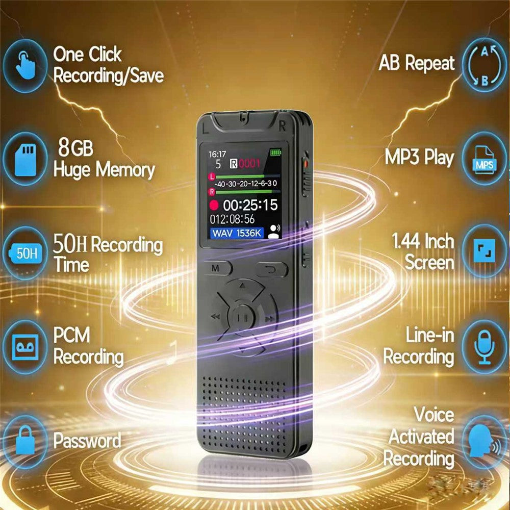 T53 Portable Voice Recorder Built-in 8GB Memory Noise Reduction 1.44 Inch TFT Screen MP3 Player