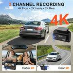 F310 3-Channel Dash Cam 4K+2K+2K Three Lens 3.19 inch IPS Screen WiFi Night Vision G-Sensor (without TF Card)