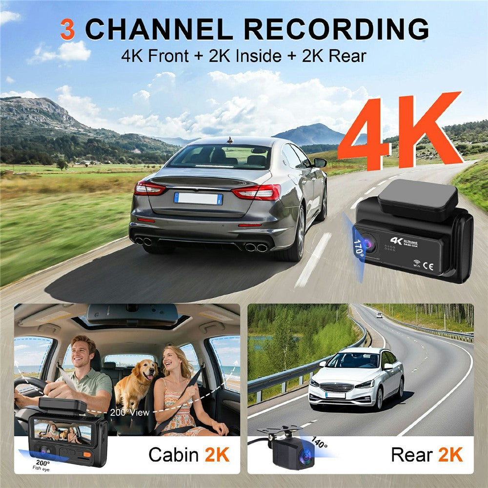 F310 3-Channel Dash Cam 4K+2K+2K Three Lens 3.19 inch IPS Screen WiFi Night Vision G-Sensor (without TF Card)
