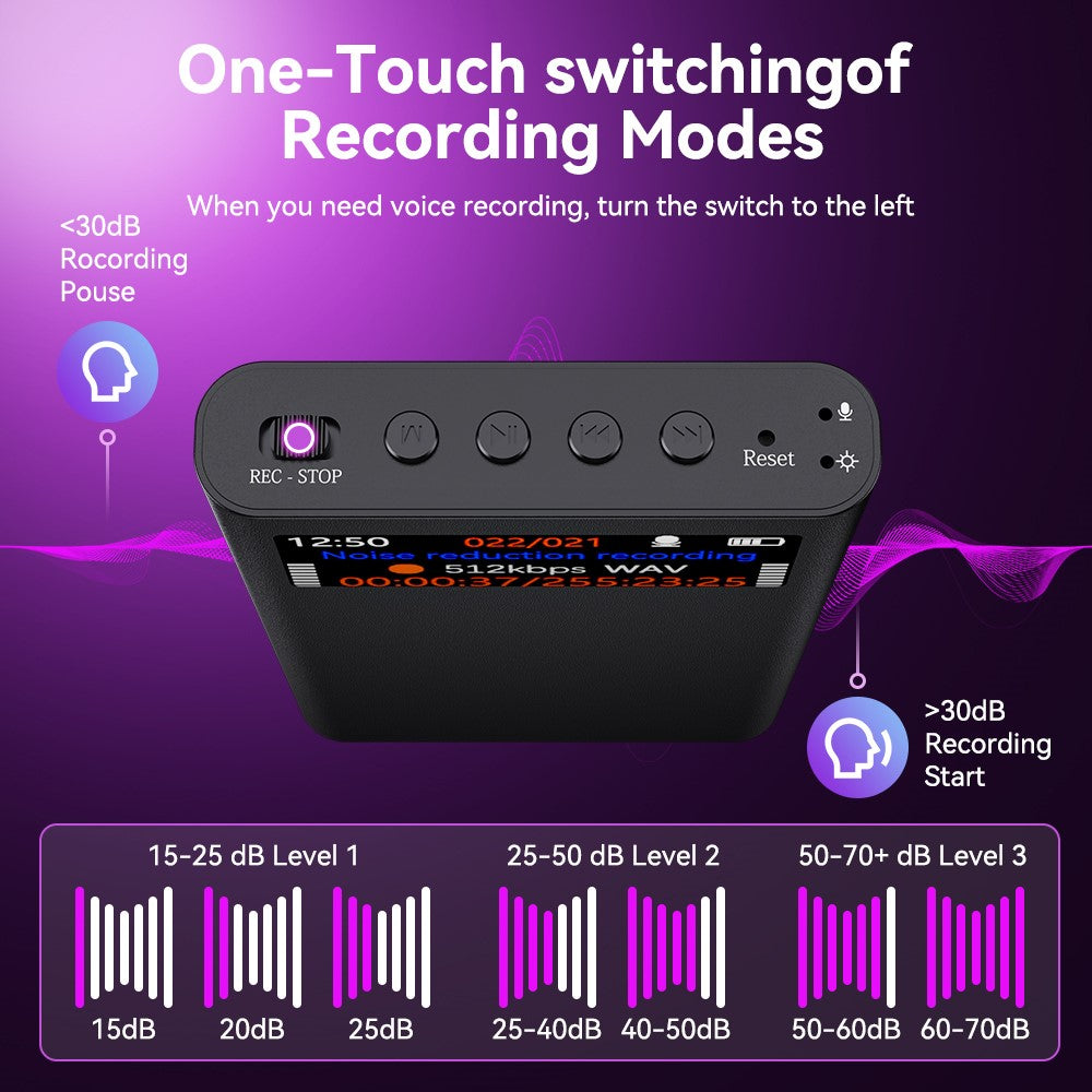 DVR25 64GB Magnetic Voice Activated Recorder AI Noise Reduction USB-C Audio Recorder for Meetings
