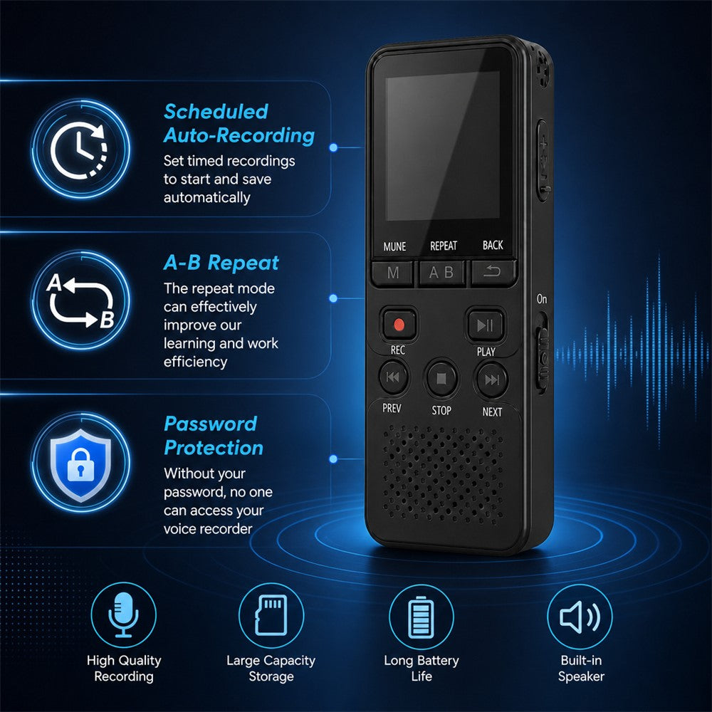 P329 16GB Digital Voice Recorder 1.4 inch 1536Kbps PCM Noise Reduction Audio Recorder
