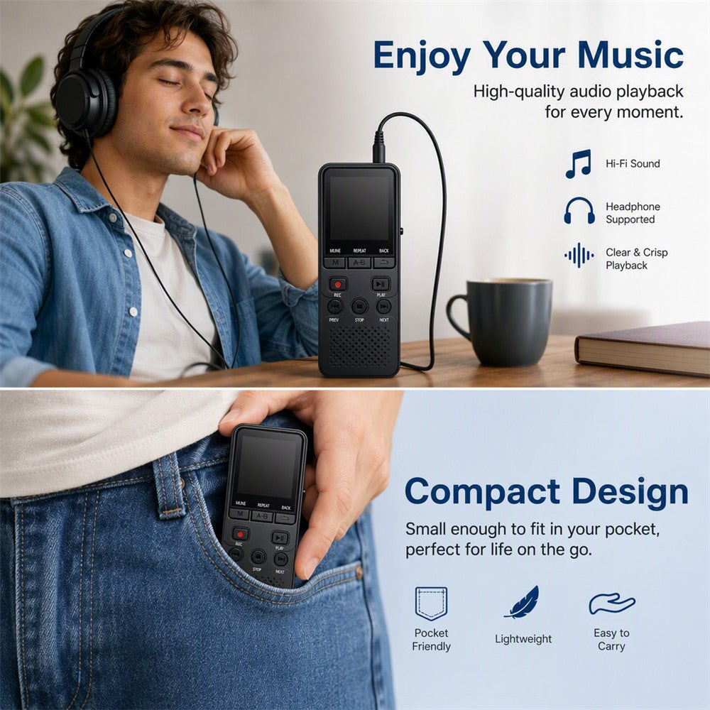 P329 16GB Digital Voice Recorder 1.4 inch 1536Kbps PCM Noise Reduction Audio Recorder