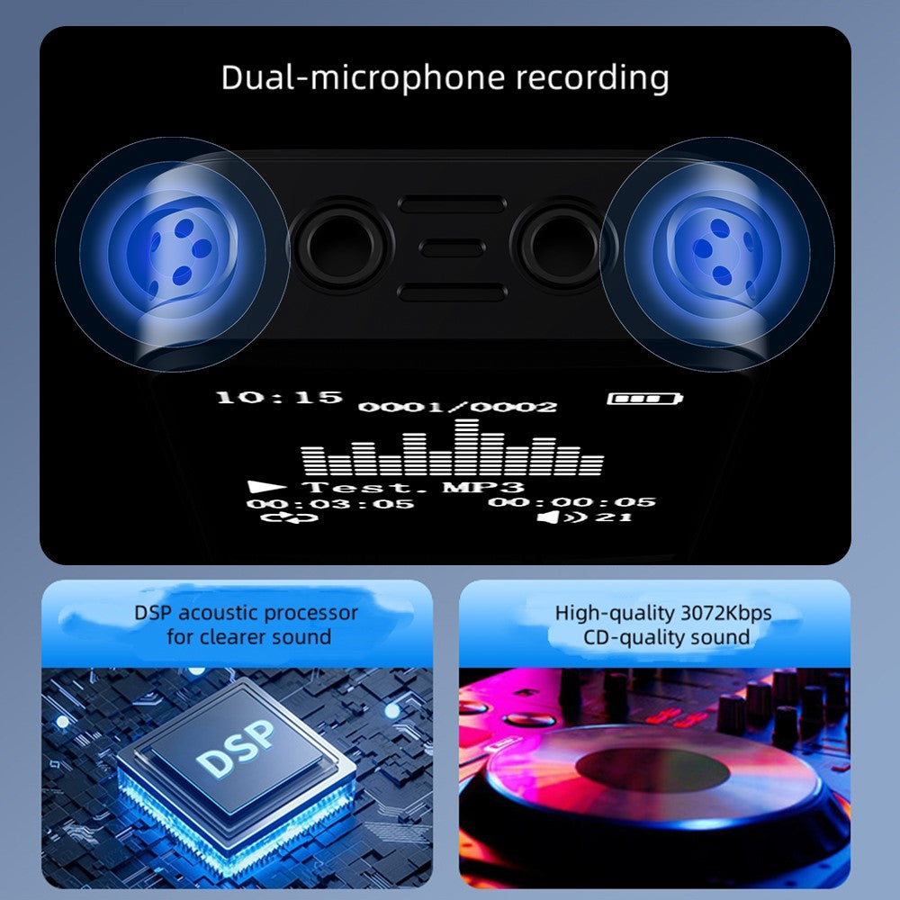 P329 16GB Digital Voice Recorder 1.4 inch 1536Kbps PCM Noise Reduction Audio Recorder