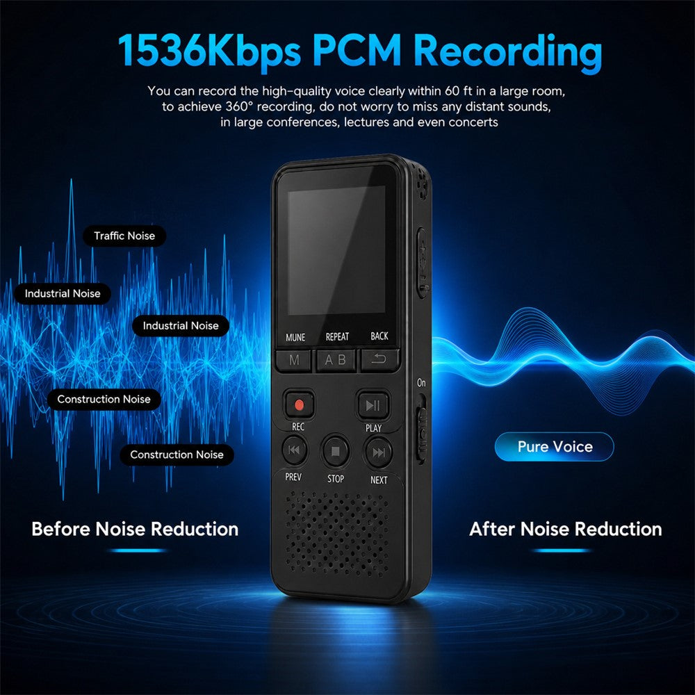 P329 4GB Digital Voice Recorder 1.4 inch 1536Kbps PCM Noise Reduction Audio Recorder