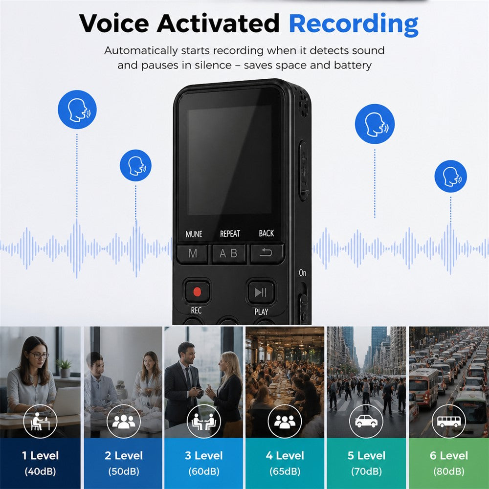 P329 4GB Digital Voice Recorder 1.4 inch 1536Kbps PCM Noise Reduction Audio Recorder