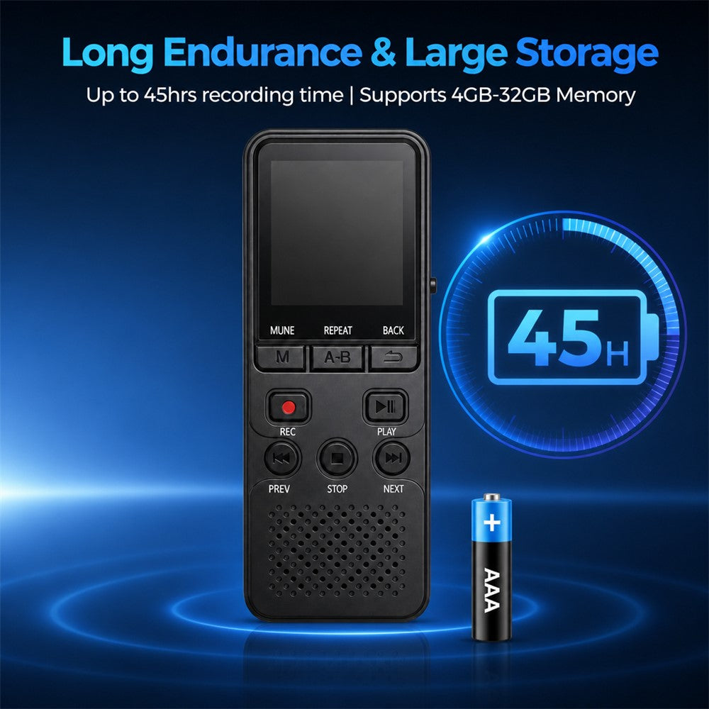 P329 4GB Digital Voice Recorder 1.4 inch 1536Kbps PCM Noise Reduction Audio Recorder