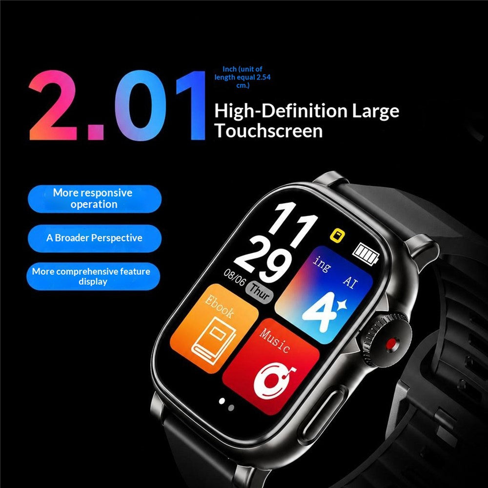 R6566 8GB AI Voice Recorder Watch 2.01 inch Touchscreen Bluetooth-compatible 5.3 AI Transcription Recorder