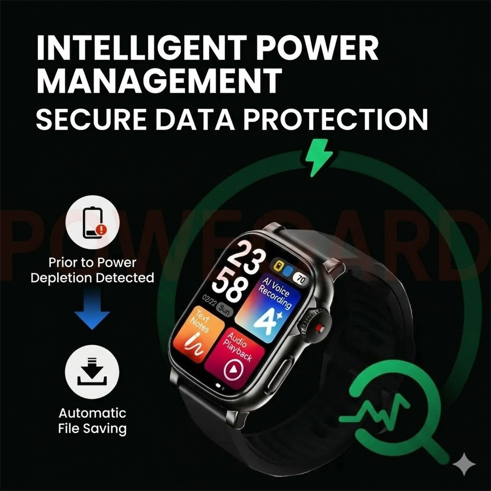 R6566 8GB AI Voice Recorder Watch 2.01 inch Touchscreen Bluetooth-compatible 5.3 AI Transcription Recorder