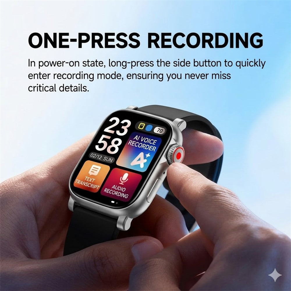R6566 128GB AI Voice Recorder Watch 2.01 inch Touchscreen Bluetooth-compatible 5.3 AI Transcription Recorder