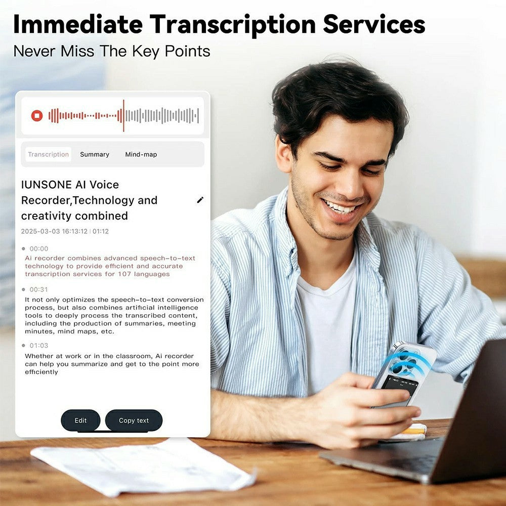 UP-11 64GB AI Voice Recorder Real-Time Speech-to-Text 108-Language Translation Bluetooth-compatible Recorder for Meetings and Interviews
