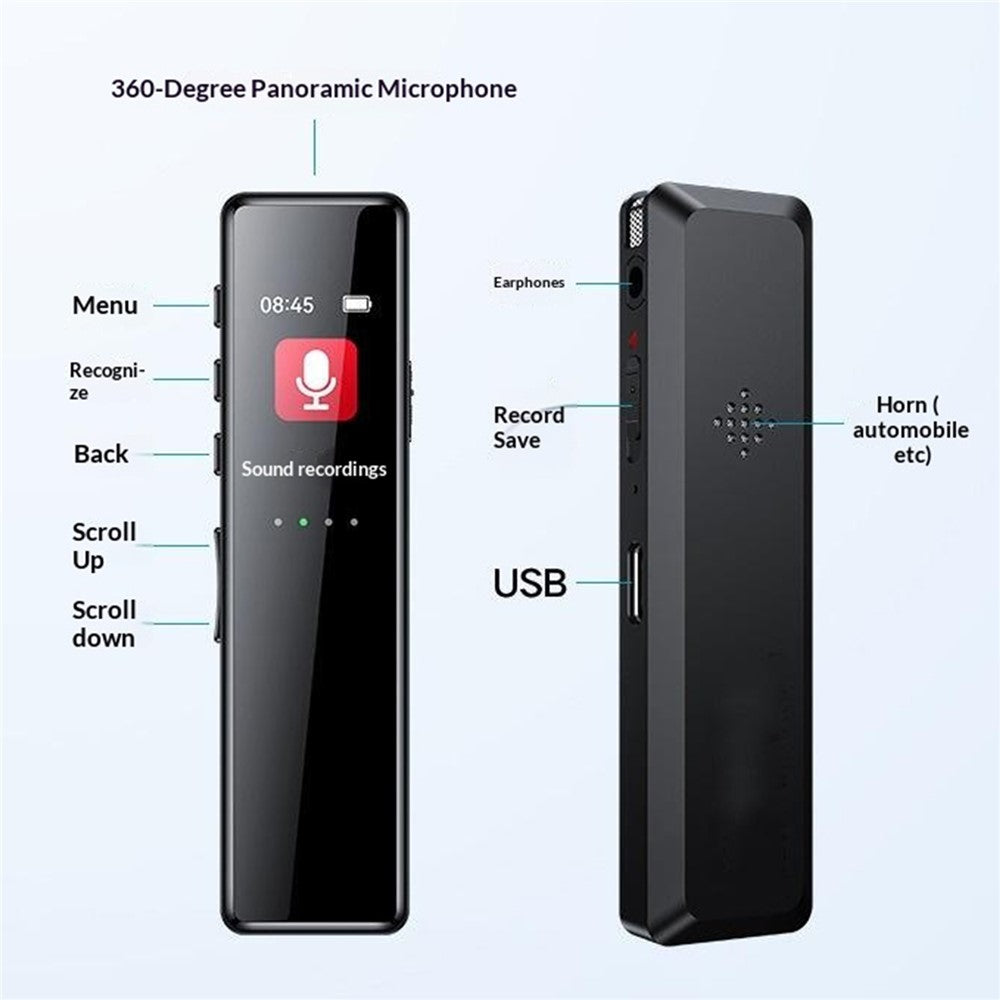 8830 32GB Digital Voice Recorder 0.96-Inch TFT Display 360-Degree Panoramic Microphone Audio Recorder