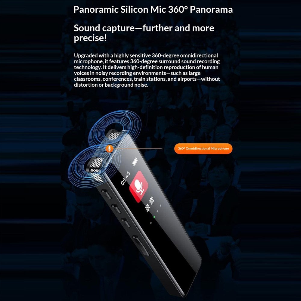 8830 32GB Digital Voice Recorder 0.96-Inch TFT Display 360-Degree Panoramic Microphone Audio Recorder