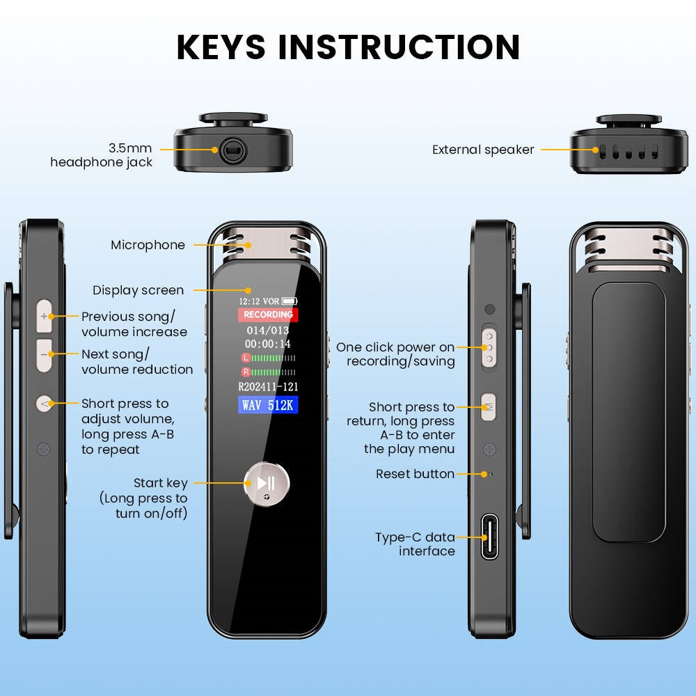 8835 32GB Digital Voice Recorder Dual Microphone Noise Reduction Recorder for Business Meetings Interviews