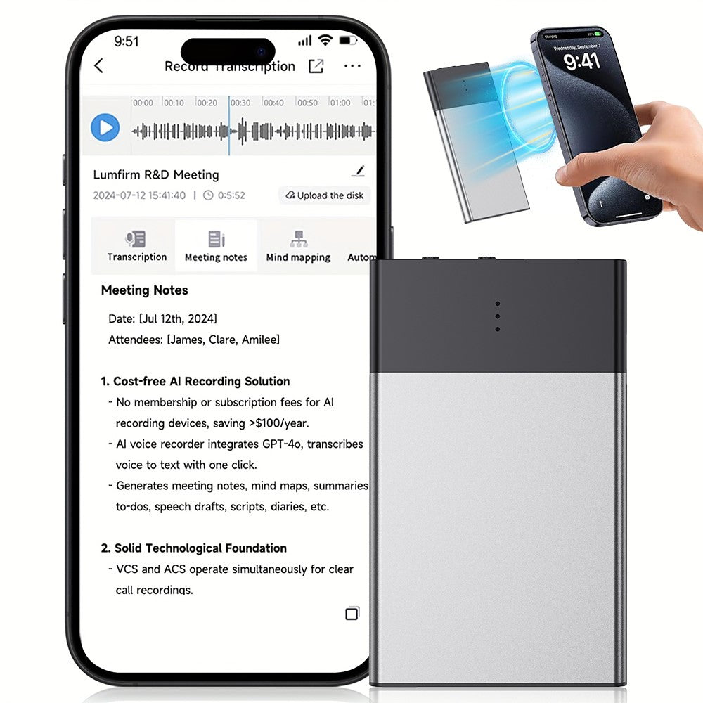 UP-11 32GB AI-stemmeoptager Realtids tale til tekst 108-sprogs oversættelse Bluetooth-kompatibel optager til møder og interviews