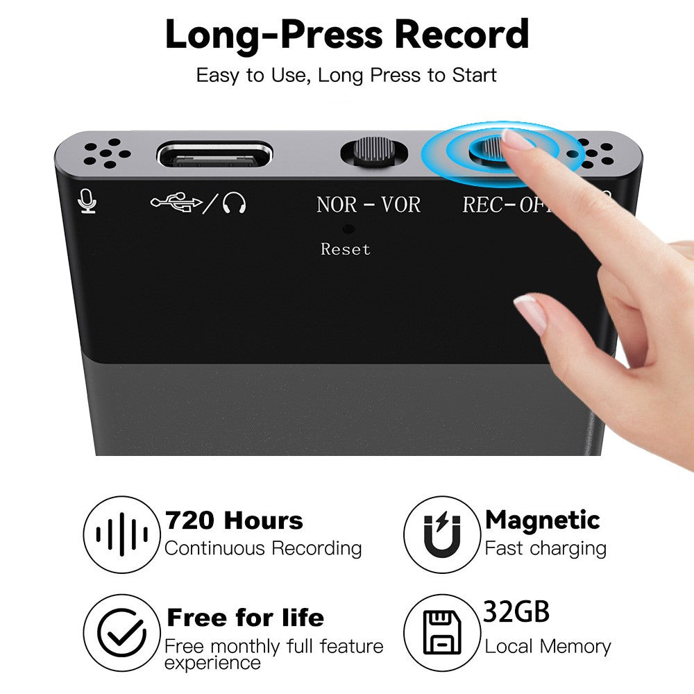 UP-11 32GB AI-stemmeoptager Realtids tale til tekst 108-sprogs oversættelse Bluetooth-kompatibel optager til møder og interviews