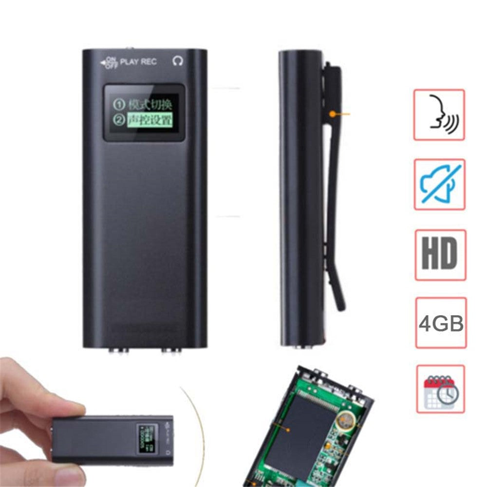 Q25 4 GB bærbar optager med rygclips, magnetisk, lydoptager, LED-skærm, musikafspiller, diktafon til klasseværelsesmøder og taler