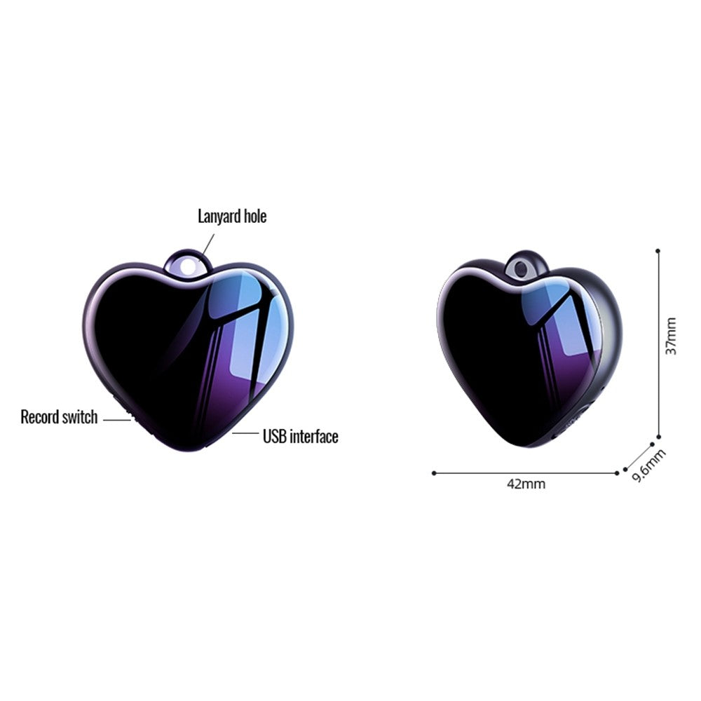Q66 16GB Heart-Shaped Pendant Voice Recorder Mini HD Audio Recording Storage Device for Lectures Meetings Classes