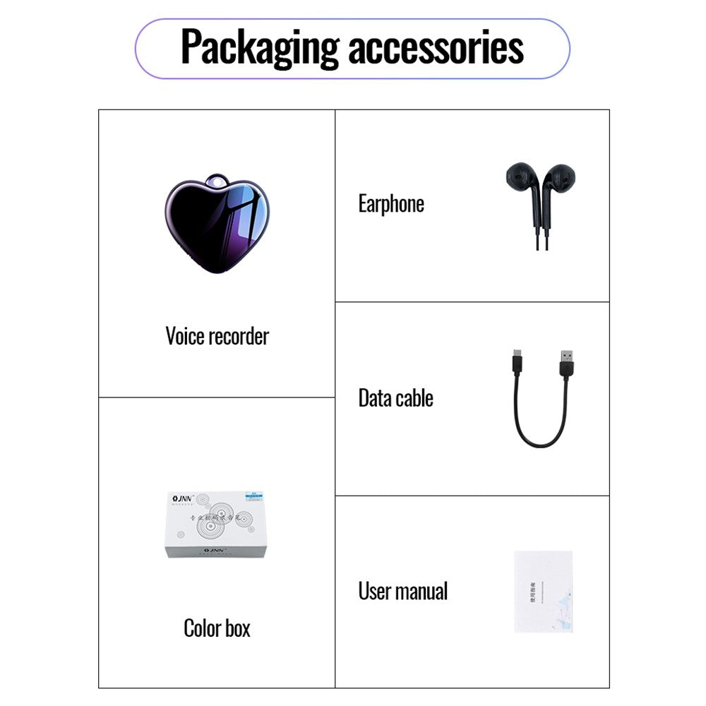 Q66 16GB Heart-Shaped Pendant Voice Recorder Mini HD Audio Recording Storage Device for Lectures Meetings Classes