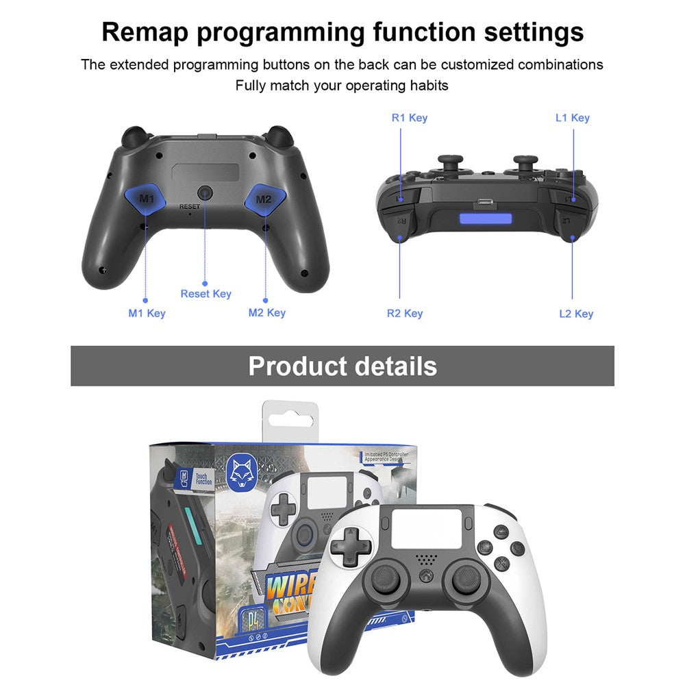 TOPWOLF HS-PS4252 For PS4 Bluetooth-compatible Controller PC Programmable Dual Vibration Gamepad