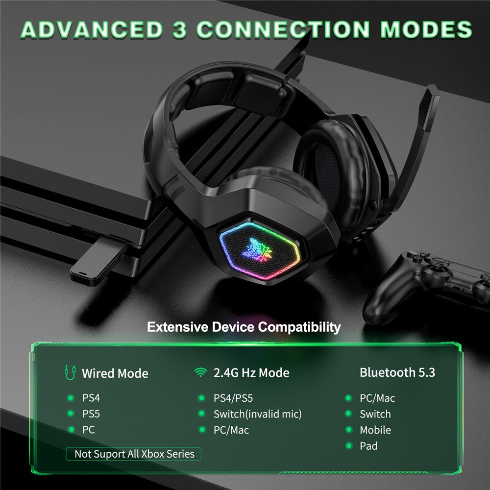 ONIKUMA B100 2.4G Wireless / Bluetooth-compatible 5.3 / Wired Over-ear Headset RGB Light E-sports Gaming Headphone