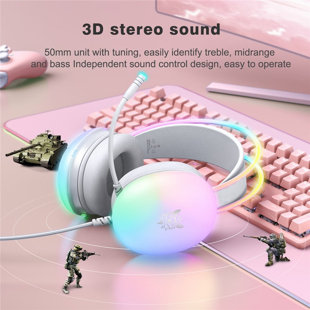 ONIKUMA X25 3,5 mm + USB Kablet Over-Ear E-Sport Hovedtelefon Piger Gaming Headset med RGB-lys