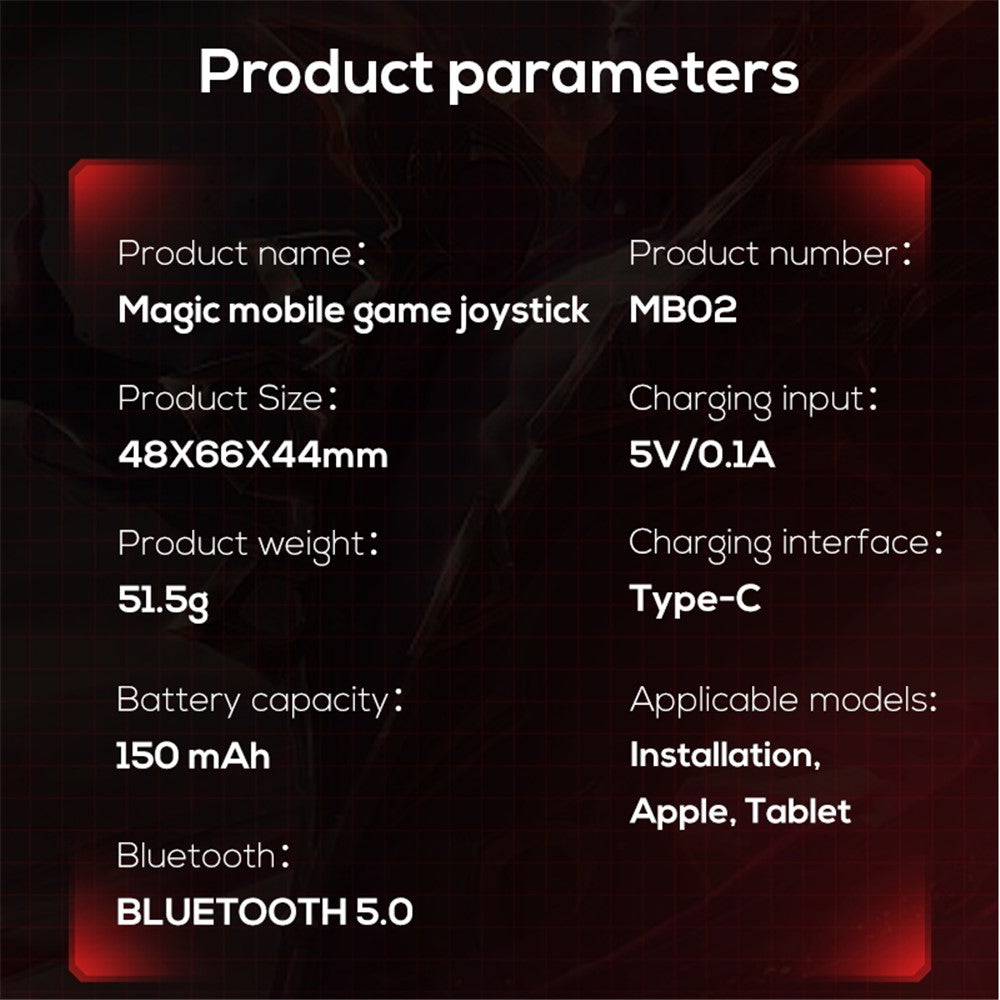 MB02 Mobile Phone Game Joystick Mobile Gaming Controller for iOS 16, Android Phones