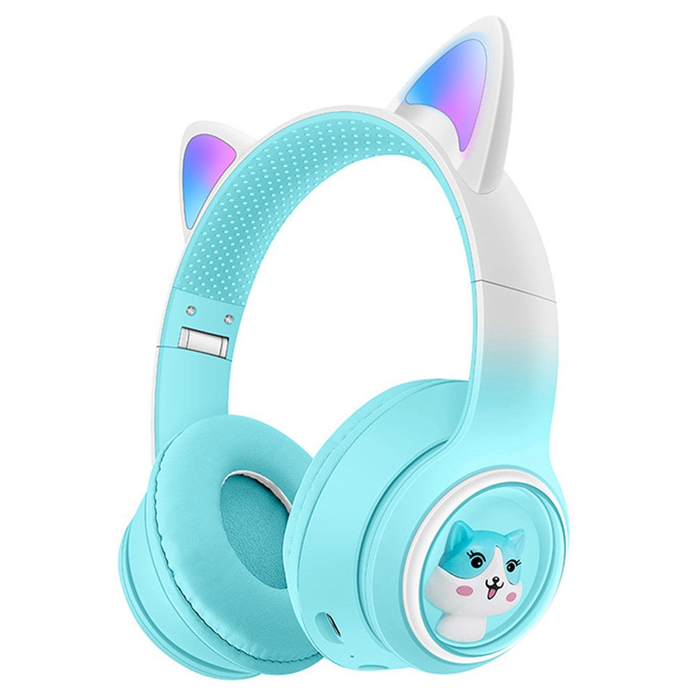 AKZ-02 Color Light Cat Ear Wireless Bluetooth-compatible Headphone Heavy Bass E-Sport Head-Mounted Headset